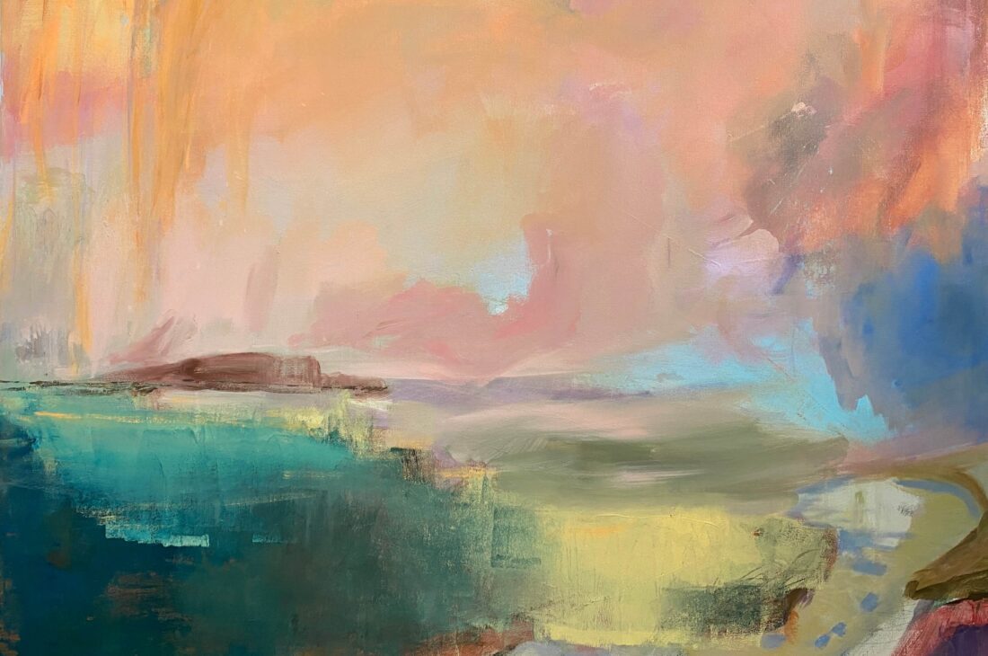 Golden rain falls over bantham estuary acrylic on canvas 152x114cm 1