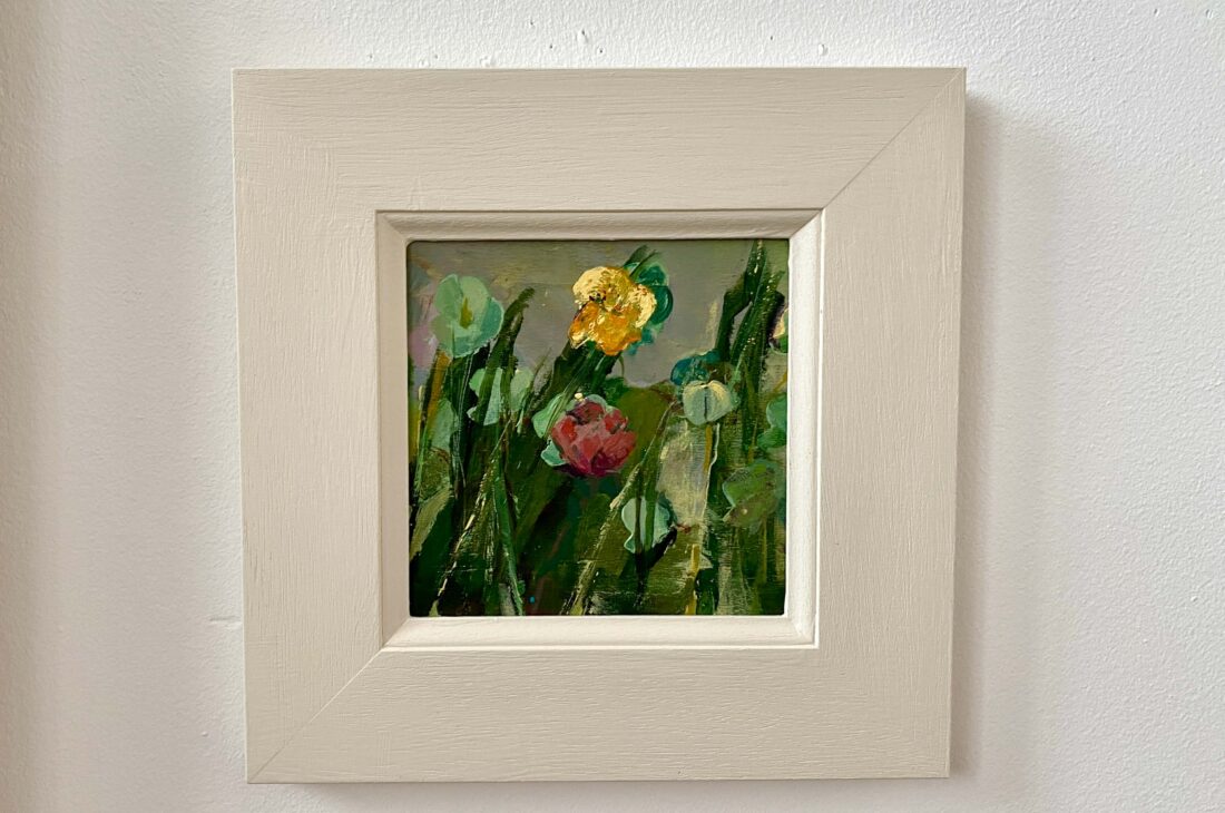 Growing through 15x15cm acrylic on wood